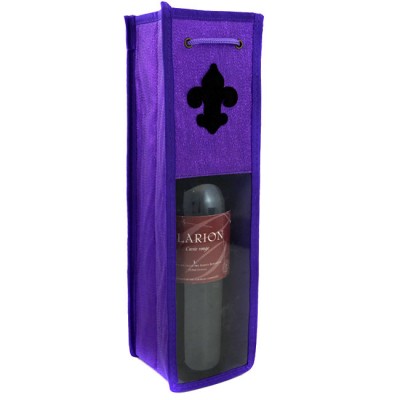 180528-BK-WINE BOTTLE HOLDER PURPLE COLOR W/BLACK FLEUR DE LIS